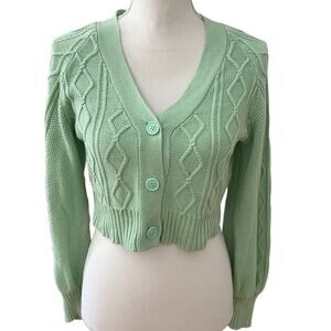 BCBGGirls Cropped Cable Knit Cardigan Sweater Pale Green S